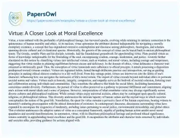 Essay on Virtue: a Closer Look at Moral Excellence