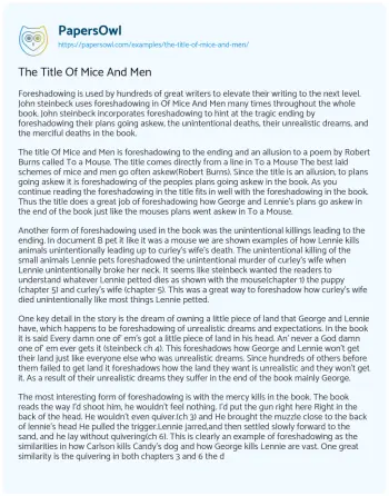 Essay on The Title of Mice and Men