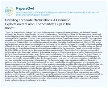 Essay on Unveiling Corporate Machinations: a Cinematic Exploration of “Enron: the Smartest Guys in the Room”