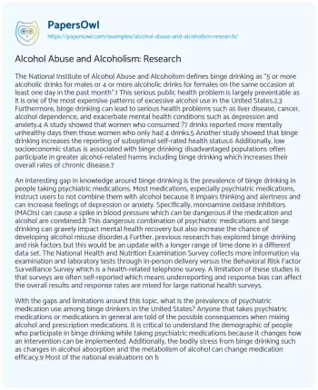 Essay on Alcohol Abuse and Alcoholism: Research