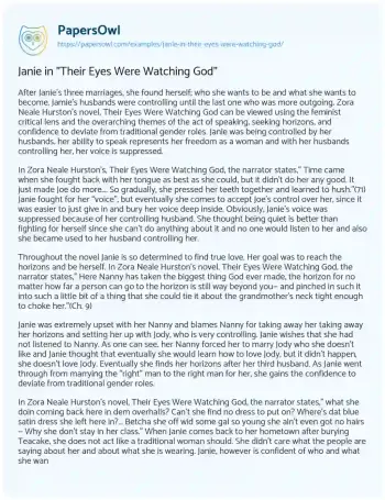 Essay on Janie in “Their Eyes were Watching God”