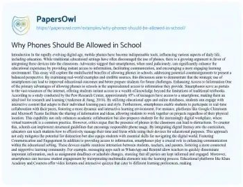 Essay on Why Phones should be Allowed in School