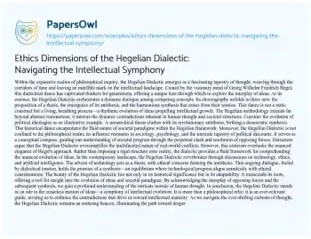 Essay on Ethics Dimensions of the Hegelian Dialectic: Navigating the Intellectual Symphony