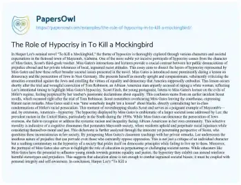 Essay on The Role of Hypocrisy in to Kill a Mockingbird