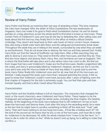 Essay on Review of Harry Potter