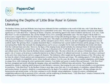 Essay on Exploring the Depths of ‘Little Briar Rose’ in Grimm Literature