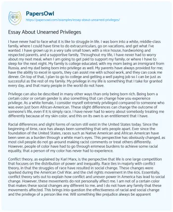 Essay on Essay about Unearned Privileges