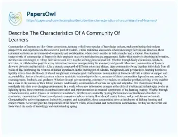 Essay on Describe the Characteristics of a Community of Learners