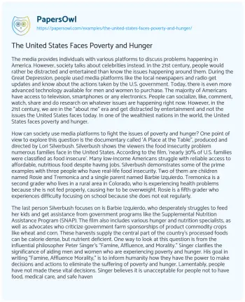 Essay on The United States Faces Poverty and Hunger