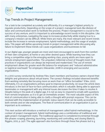 Essay on Top Trends in Project Management