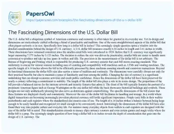 Essay on The Fascinating Dimensions of the U.S. Dollar Bill