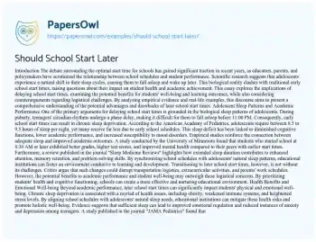 Essay on Should School Start Later