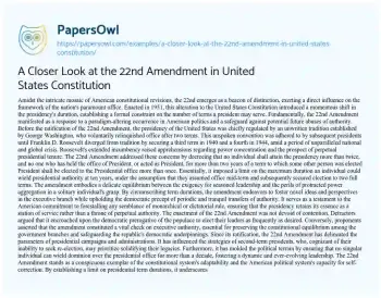 Essay on A Closer Look at the 22nd Amendment in United States Constitution