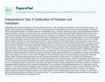 Essay on Independence Day: a Celebration of Freedom and Patriotism