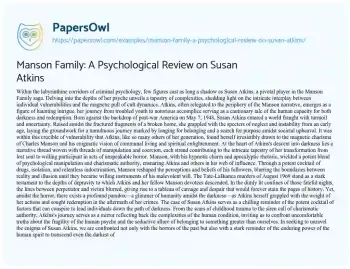 Essay on Manson Family: a Psychological Review on Susan Atkins