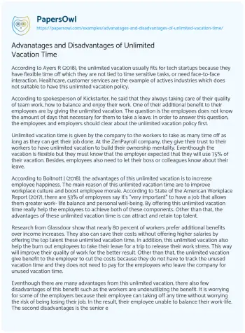 Essay on Advanatages and Disadvantages of Unlimited Vacation Time