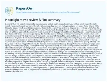 Essay on Moonlight Movie Review & Film Summary