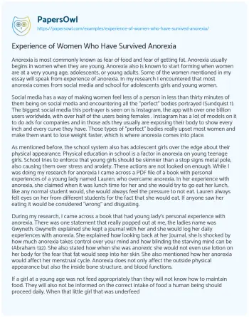 Essay on Experience of Women who have Survived Anorexia