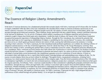 Essay on The Essence of Religion Liberty: Amendment’s Reach