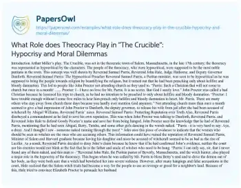 Essay on What Role does Theocracy Play in “The Crucible”: Hypocrisy and Moral Dilemmas