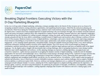 Essay on Breaking Digital Frontiers: Executing Victory with the D-Day Marketing Blueprint