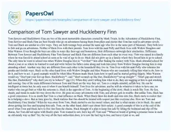 Essay on Comparison of Tom Sawyer and Huckleberry Finn