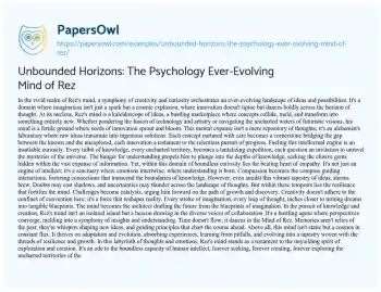 Essay on Unbounded Horizons: the Psychology Ever-Evolving Mind of Rez