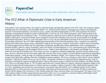 Essay on The XYZ Affair: a Diplomatic Crisis in Early American History