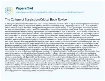 Essay on The Culture of Narcissism.Critical Book Review