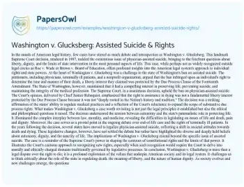 Essay on Washington V. Glucksberg: Assisted Suicide & Rights