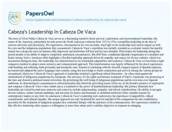 Essay on Cabeza’s Leadership in Cabeza De Vaca