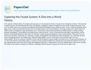 Essay on Exploring the Feudal System: a Dive into a World History