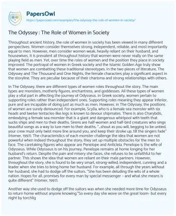 Essay on The Odyssey : the Role of Women in Society