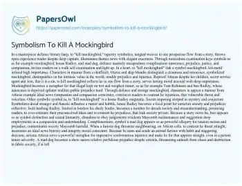 Essay on Symbolism to Kill a Mockingbird