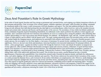 Essay on Zeus and Poseidon’s Role in Greek Mythology