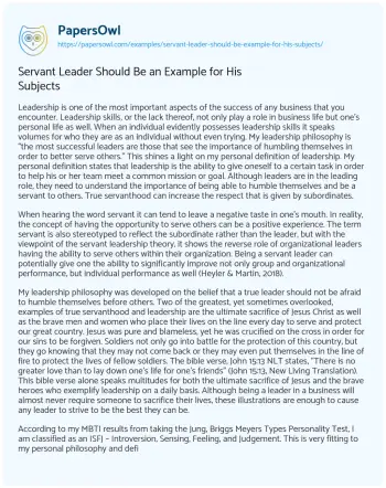 Essay on Servant Leader should be an Example for his Subjects