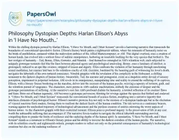 Essay on Philosophy Dystopian Depths: Harlan Ellison’s Abyss in ‘I have no Mouth…’