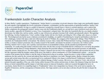 Essay on Frankenstein Justin Character Analysis