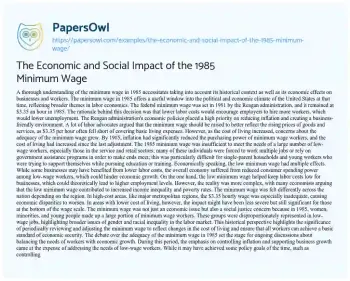 Essay on The Economic and Social Impact of the 1985 Minimum Wage