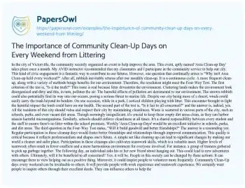 Essay on The Importance of Community Clean-Up Days on Every Weekend from Littering