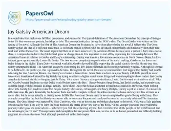 Essay on Jay Gatsby American Dream