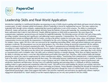 Essay on Leadership Skills and Real-World Application