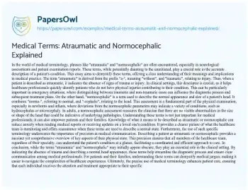 Essay on Medical Terms: Atraumatic and Normocephalic Explained