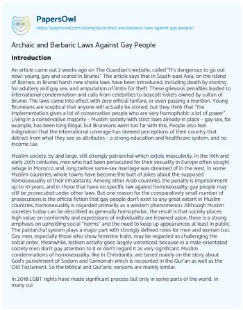 Essay on Archaic and Barbaric Laws against Gay People