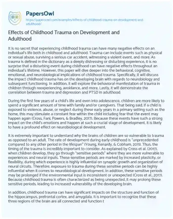 Essay on Effects of Childhood Trauma on Development and Adulthood