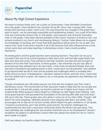 Essay on About my High School Experience