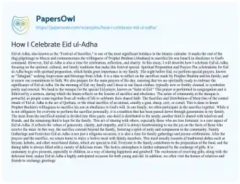 Essay on How i Celebrate Eid Ul-Adha