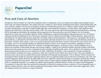 Essay on Pros and Cons of Abortion