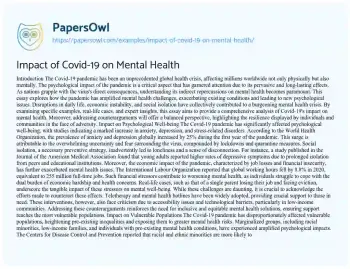 Essay on Impact of Covid-19 on Mental Health