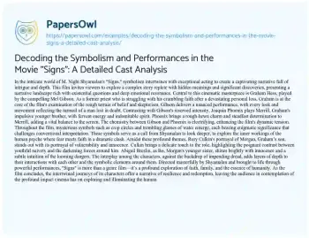 Essay on Decoding the Symbolism and Performances in the Movie “Signs”: a Detailed Cast Analysis